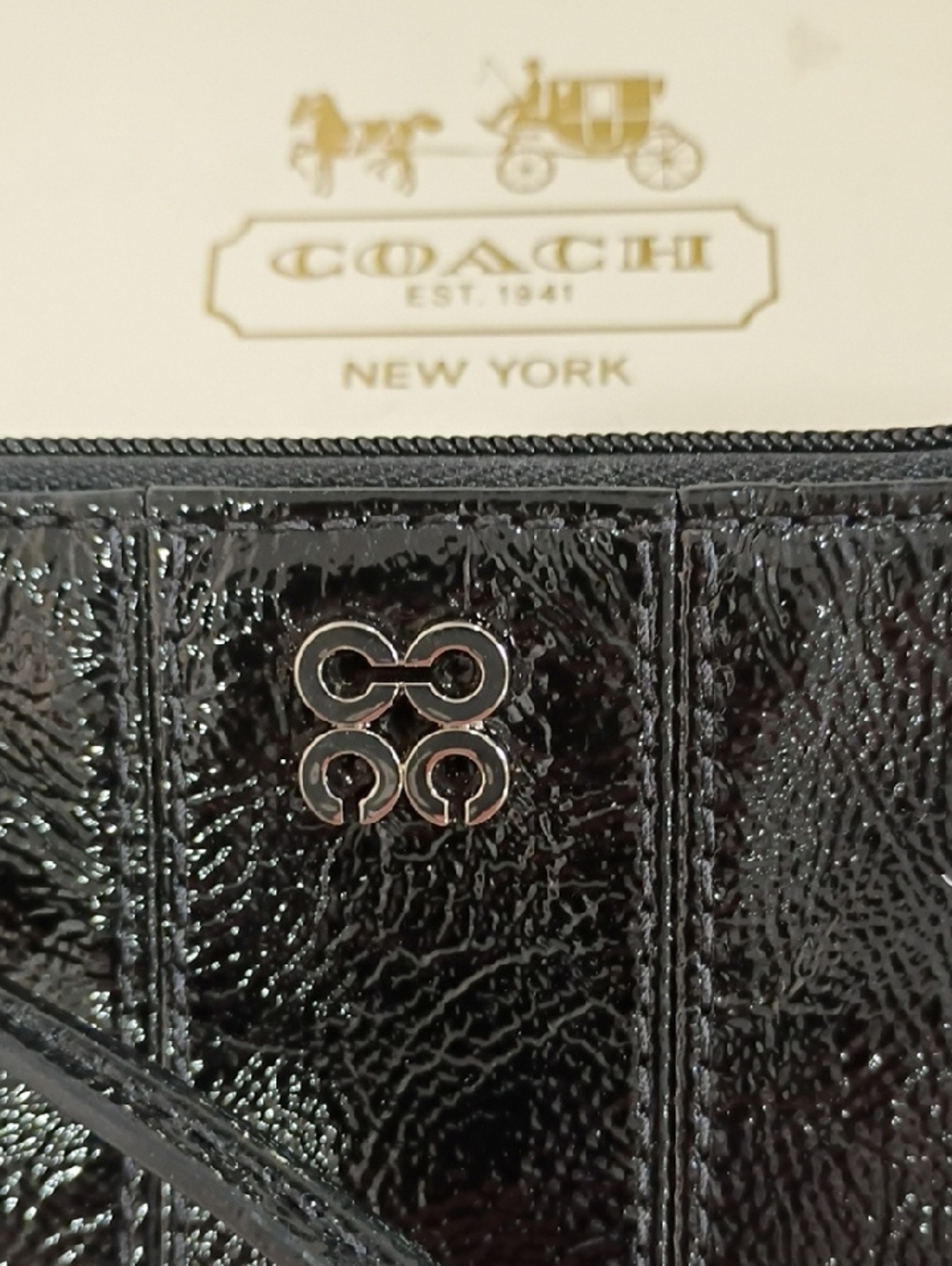 Coach Julia Black Patent Leather Wristlet with Silver Hardware - Picture 5 of 5